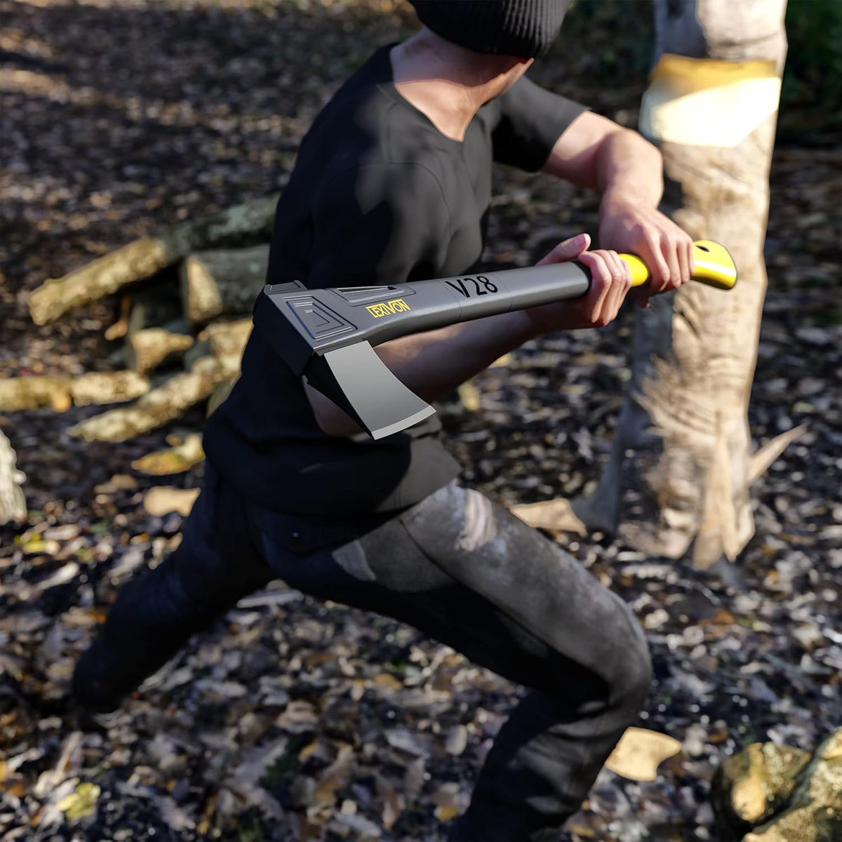 LEXIVON V28 Chopping Axe, 28-Inch Lightweight Fiber-Glass Composite Handle & Ergonomic TPR Grip |