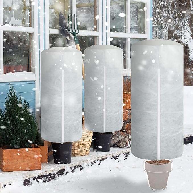 WILLBOND 2 Pcs 47 x 71 Inches Rounded Top Plant Covers Freeze Protection for Winter Cylindrical