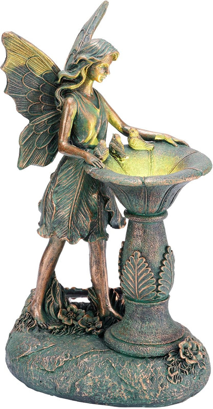 TERESA'S COLLECTIONS Fairy Garden Statues with Solar Outdoor Light for Outdoor Decor, Bronze Fairy