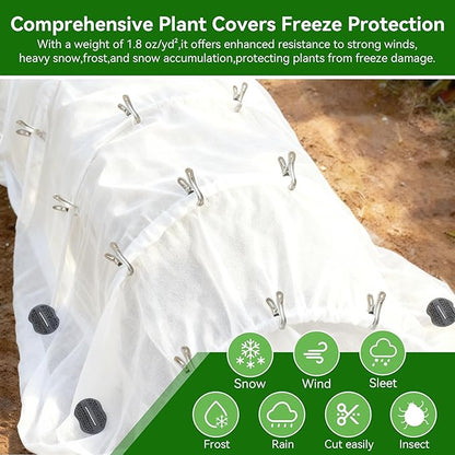 10 FT x 33 FT Plant Covers Freeze Protection kit - 1.8 oz/yd² Thickened Frost Cloths Blankets with