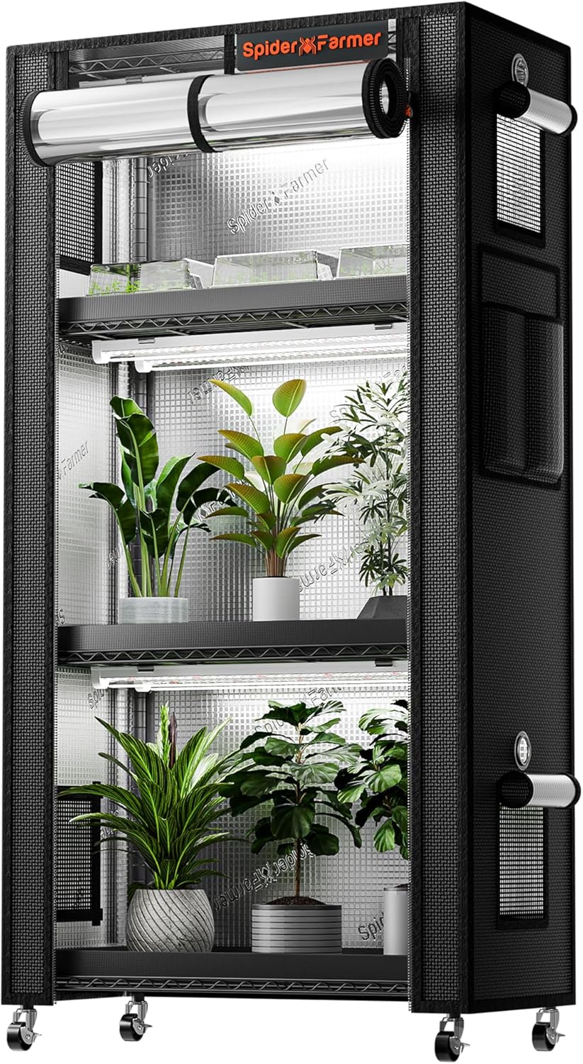 Spider Farmer 2025 Plant Stand with Grow Lights, 4-Tier Plant Shelf with 6Pcs 2ft Full Spectrum LED