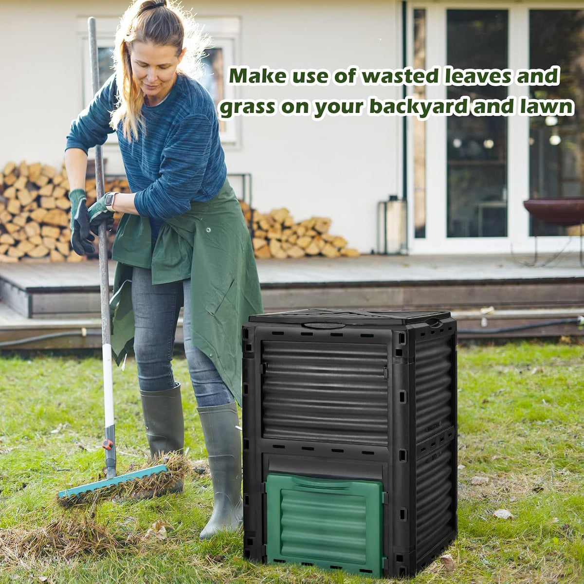 Happygrill Outdoor Compost Bin, Composting Box w/Top Flip Latch-on Lid,80 Gallons Composter for