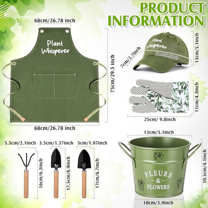 Tarpop Green Garden Tool Set Plant Whisperer Gardening Gifts for Women, 7 Piece Vegetable Planting