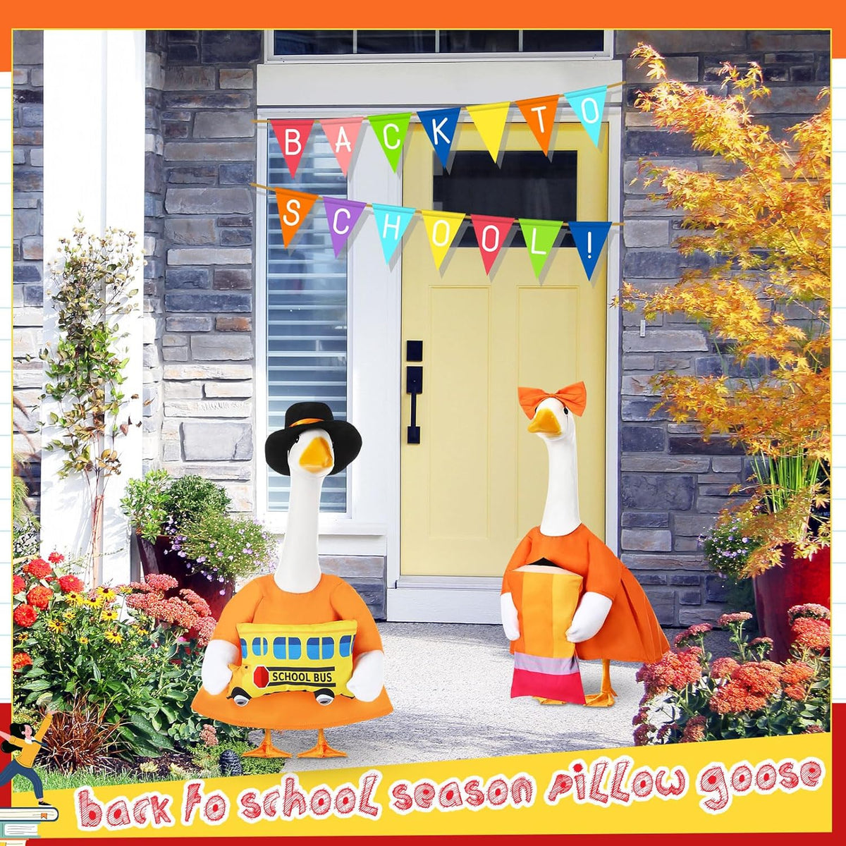 2 Set Halloween Porch Goose Outfit Set for 23'' Plastic Garden Statue Lawn Porch Goose Clothes