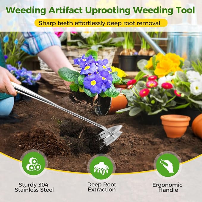 2025 Upgraded Weed Puller Tool, 4-Tooth Manganese Steel Manual Weeders, Portable Garden Weed