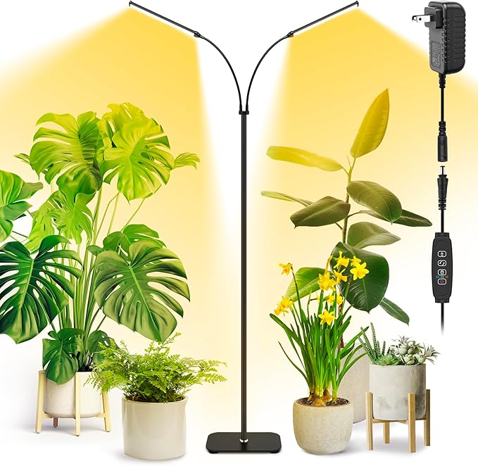 Plant Grow Light for Indoor, Full Spectrum Dual Heads Grow Light, 66.5in Extendable Stand,144