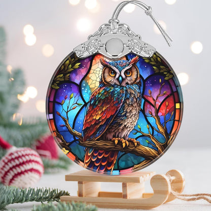 Stained Glass Suncatcher Ornament - Owl Christmas Decorations - Christmas Ornaments for Tree