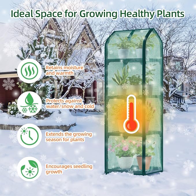 Ohuhu Mini Greenhouse for Indoor Outdoor, Small Plastic Plant Green House with Locking Wheels