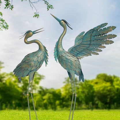 Crane Statues for Outdoor, Metal Heron Garden Statues Bird Yard Art, Standing Sculptures for Yard