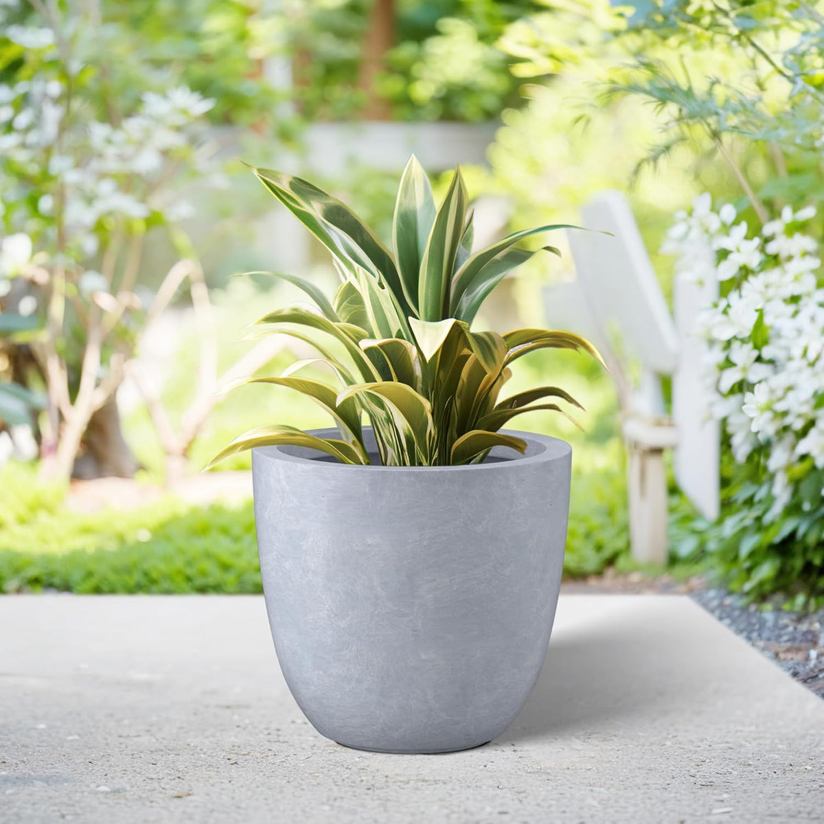 Kante 10 Inch Dia Round Concrete Planter, Indoor Outdoor Large Plant Pot with Drainage Hole and