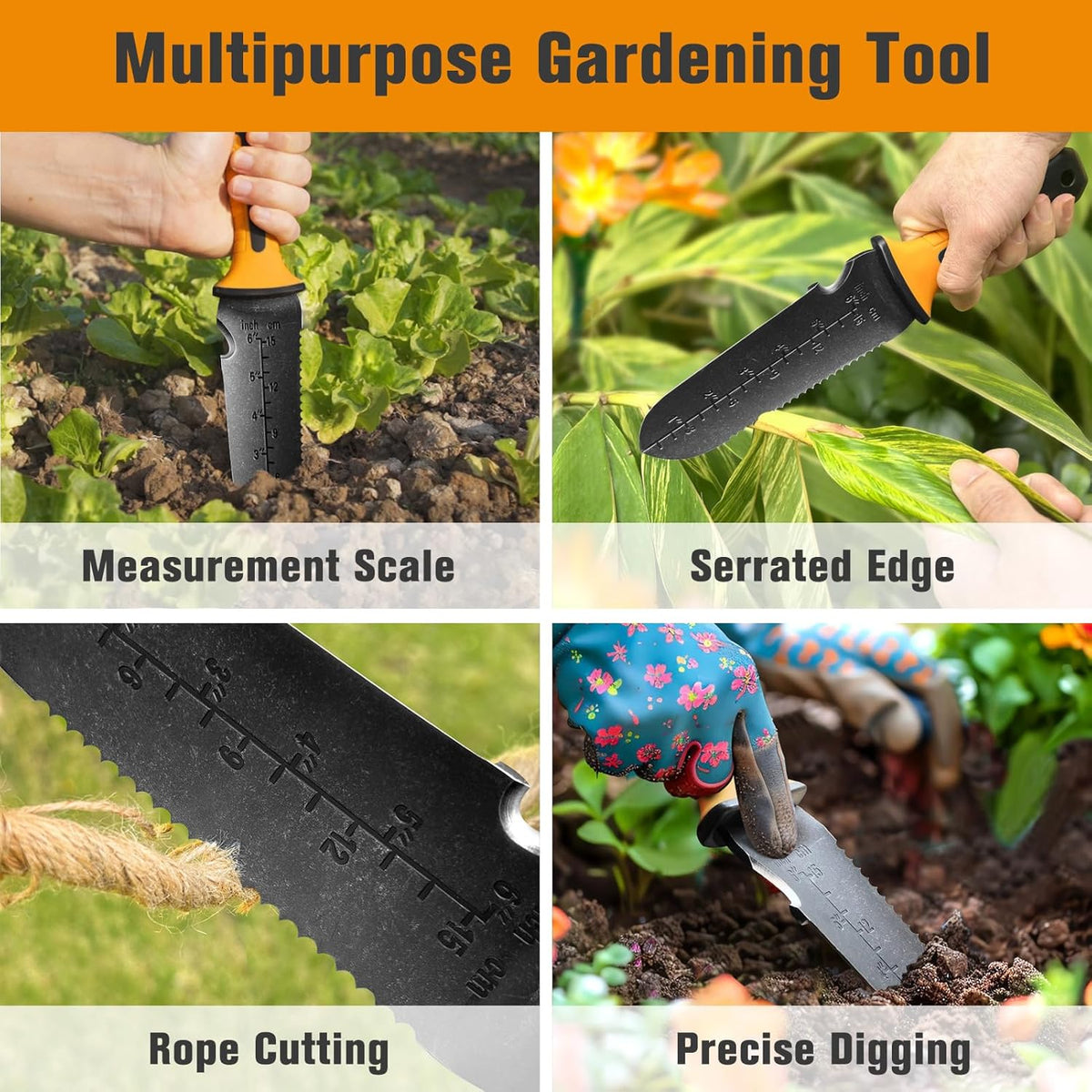 Garden Knife with Sheath, Gardening Tool, Stainless Steel Multi-Purpose Garden Supplies, Ergonomic