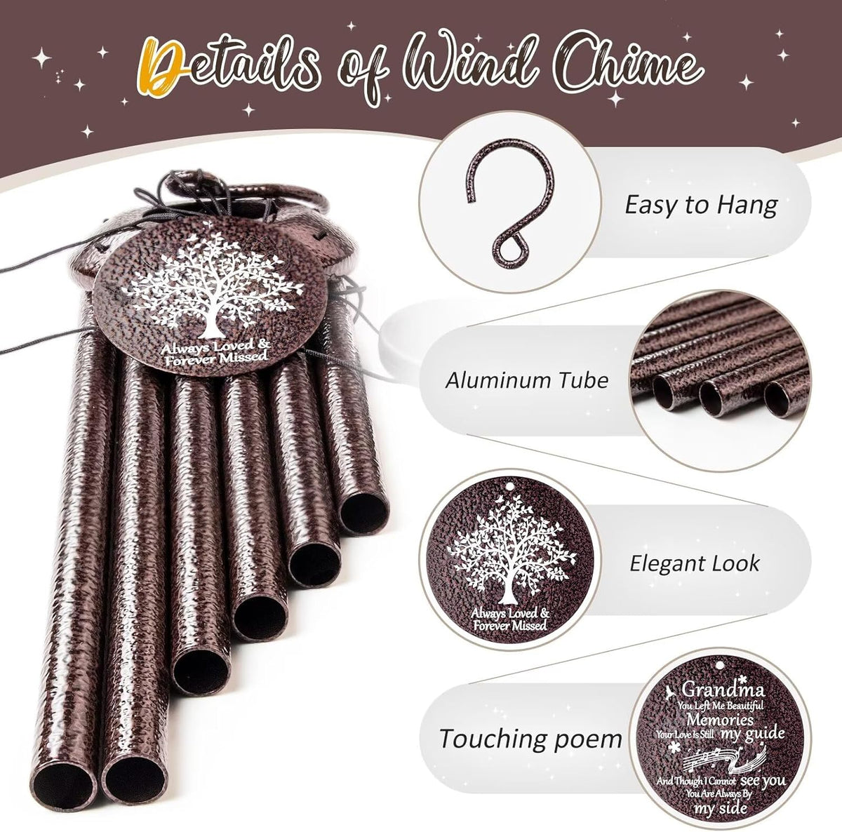 Memorial Gifts for Loss of Grandmother, 25''Memorial Wind Chimes for Loss of Grandma,Sympathy Gifts