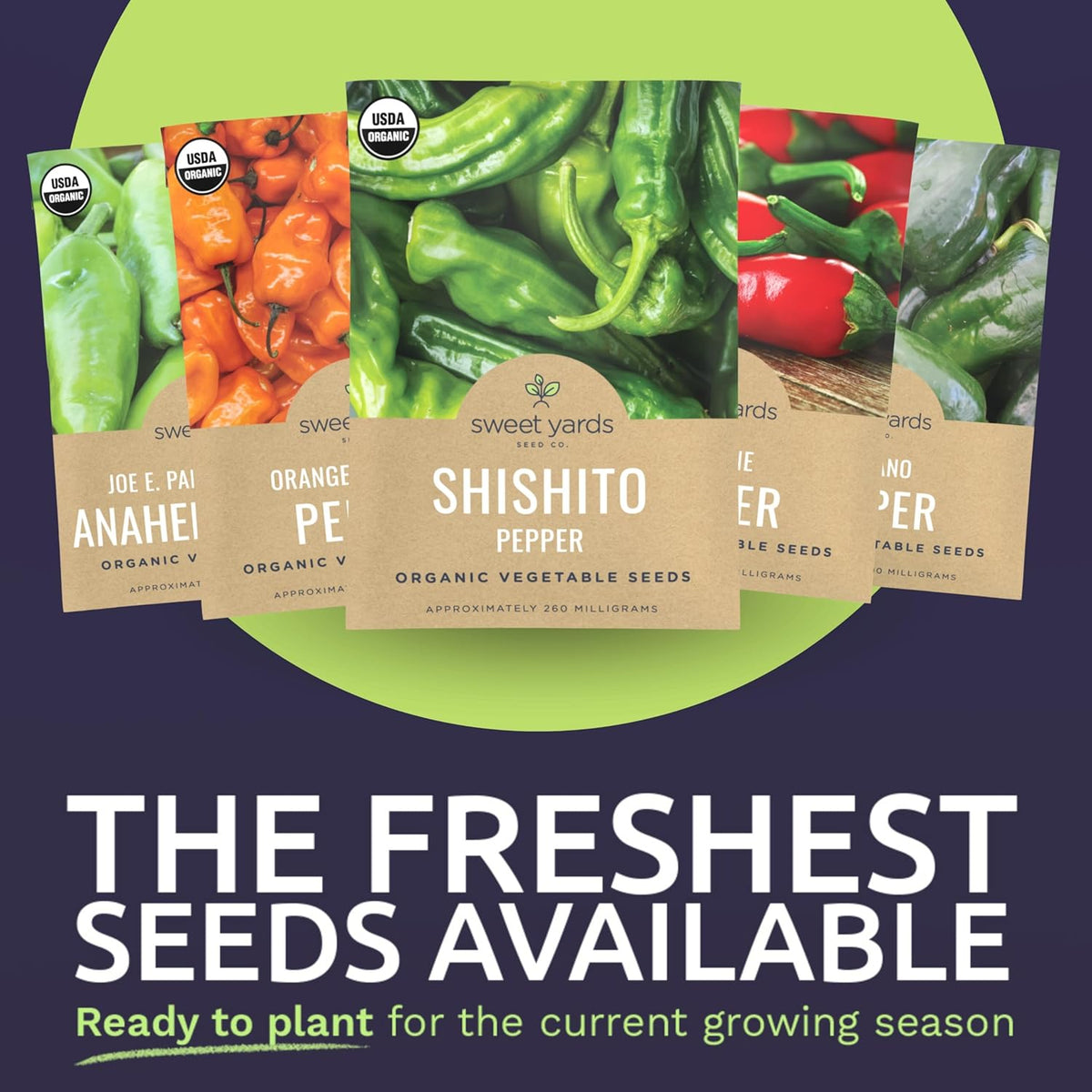 Organic Pepper Seeds (Sweet and Hot) Variety Pack - 14 Individual Packs - 2025 Season - Cayenne