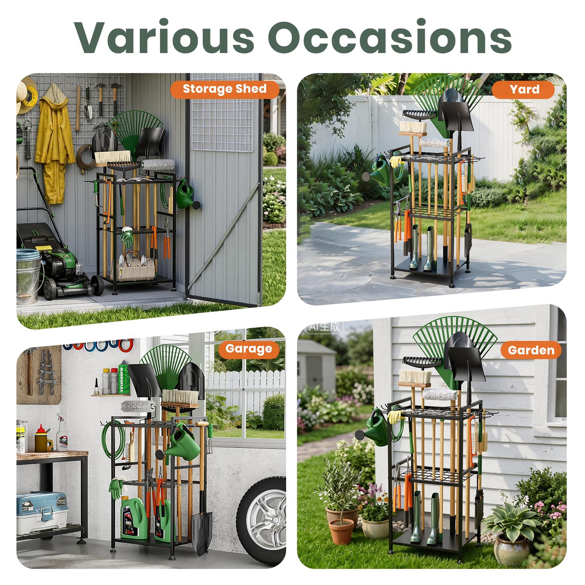 SPACECARE Garden Tool Organizer with Feet Up to 35 Long-Handled Tools Black