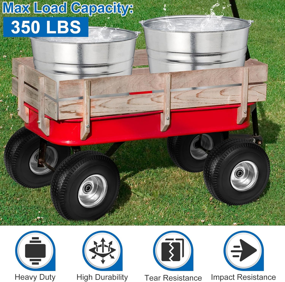 4.10/3.50-4" Flat Free Tires, 10 Inch Solid Tires and Wheels Replacement with 5/8" Axle Bore Hole
