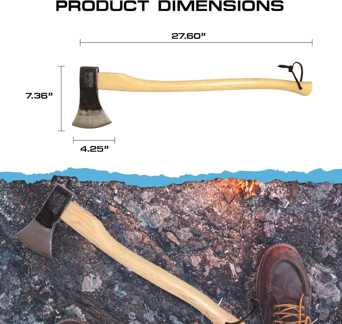 Prandi Axes Professional C45 Forged Carbon Steel Hatchet - Hickory Handle with Leather String