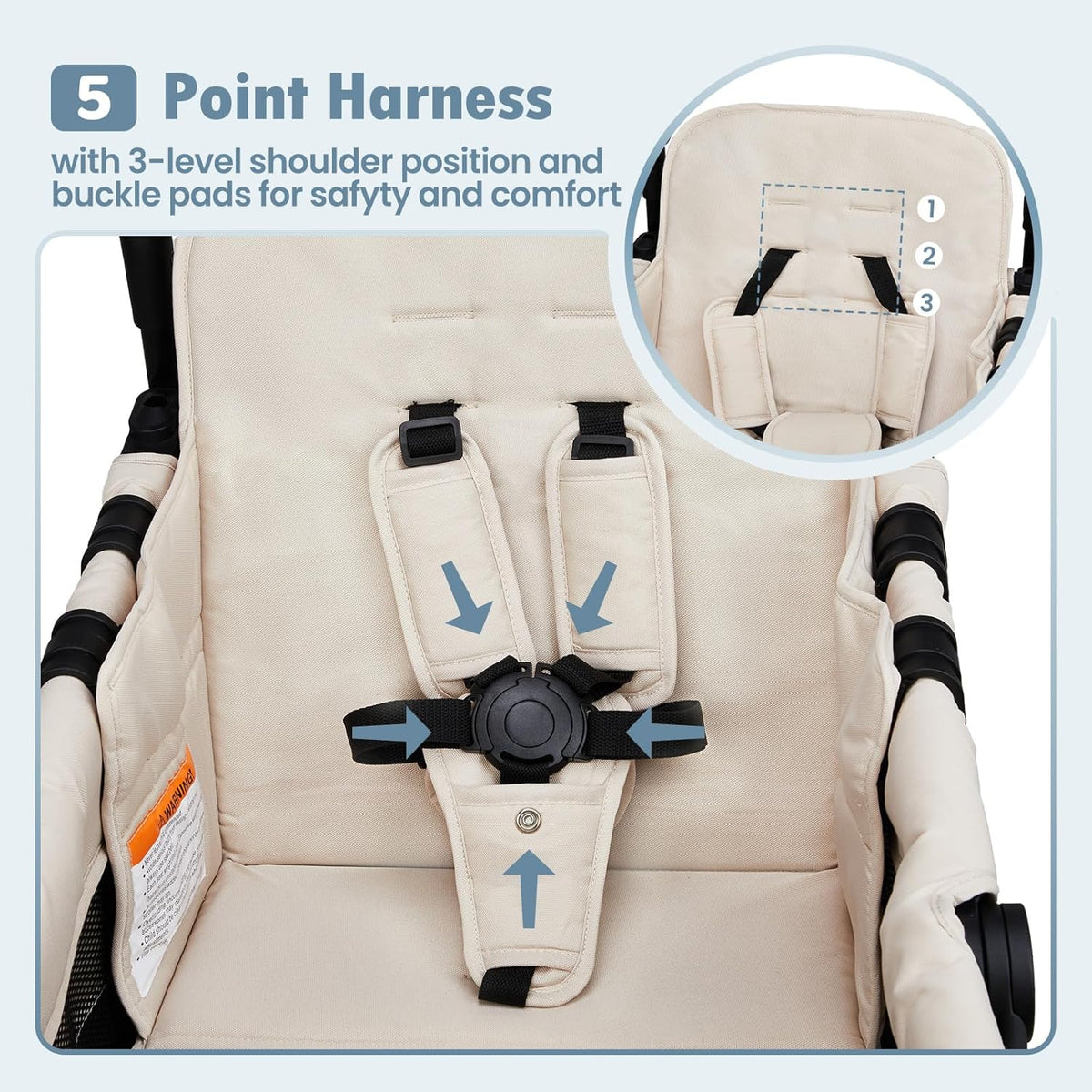 Wagon Stroller for 2 Kids, High Seat & 5 Point Harness, Foldable All-Terrain Wagon for Toddler with