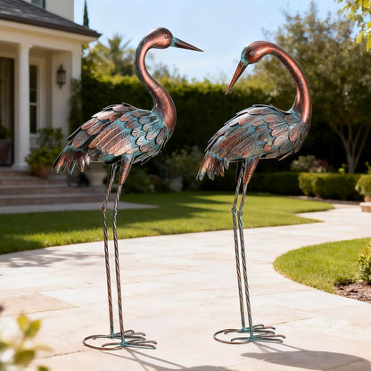 chisheen Crane Garden Statues Outdoor Yard Decorations Metal Heron Yard Art Bird Sculpture Decor