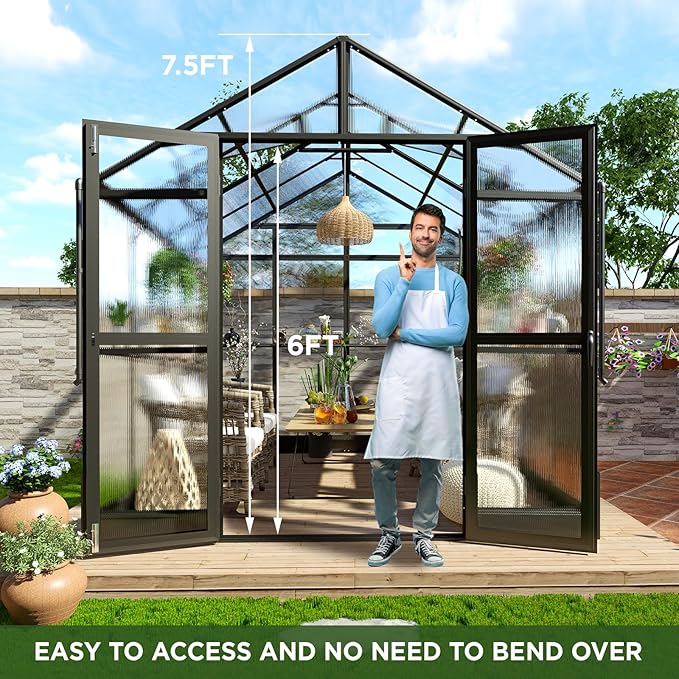 HOWE 8x8x7.5 FT Aluminum Greenhouses for Outdoors,Polycarbonate Greenhouse with 2 Vents Lockable