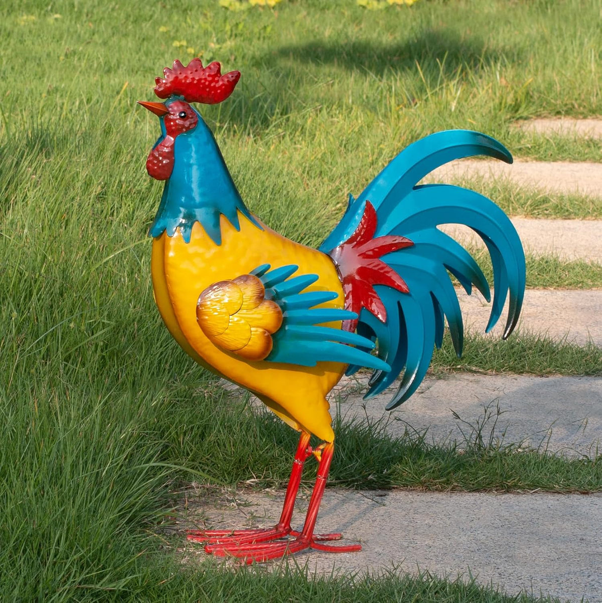 Natelf Rooster Garden Statues Outdoor Decor Metal Chicken Sculpture, Yard Art for Patio, Porch