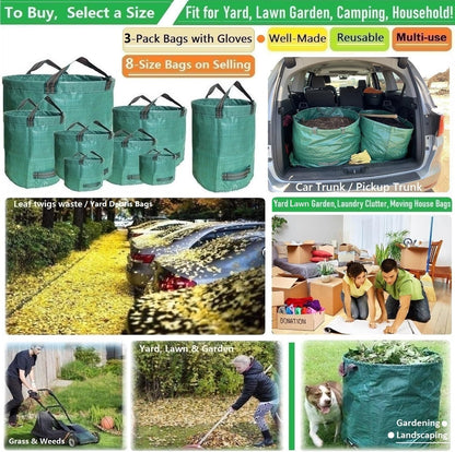 Standard 3-Pack 46 Gallon Yard Garden Bags (D26, H19 inch) with Garden Gloves, Leaf Bags,Yard Waste
