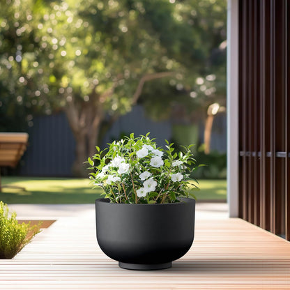 Kante 17.7 Inch Dia Concrete Bowl Planter, Large Tapered Bottom Plant Pot with Drainage, Smooth