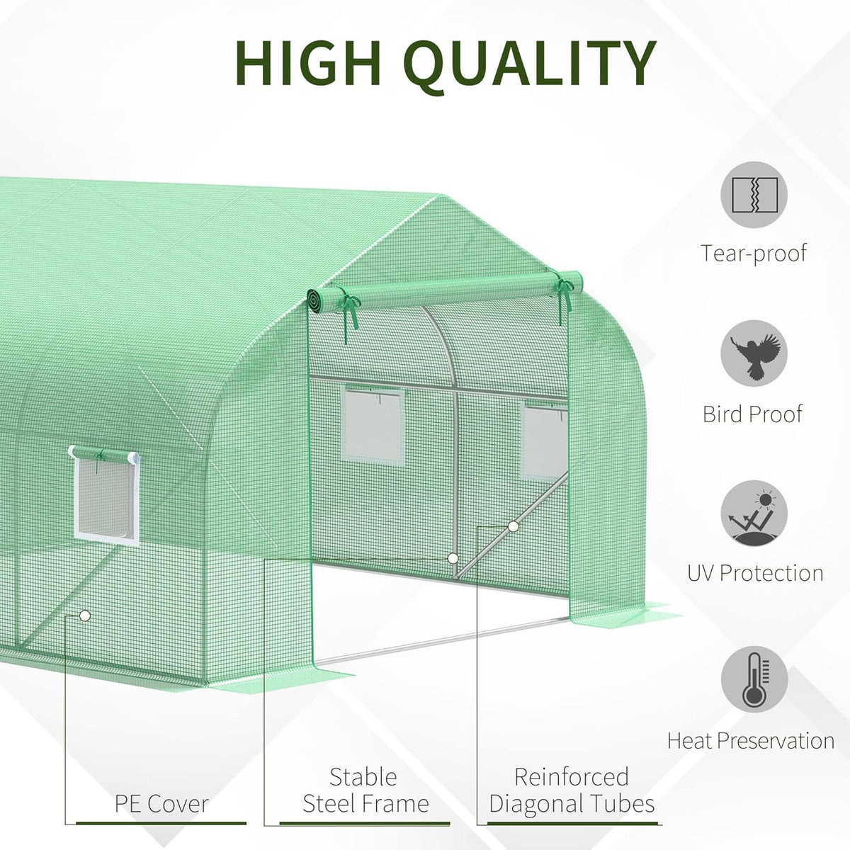 Outsunny 12' x 10' x 7' Outdoor Walk-in Greenhouse, Tunnel Green House with Roll-up Windows
