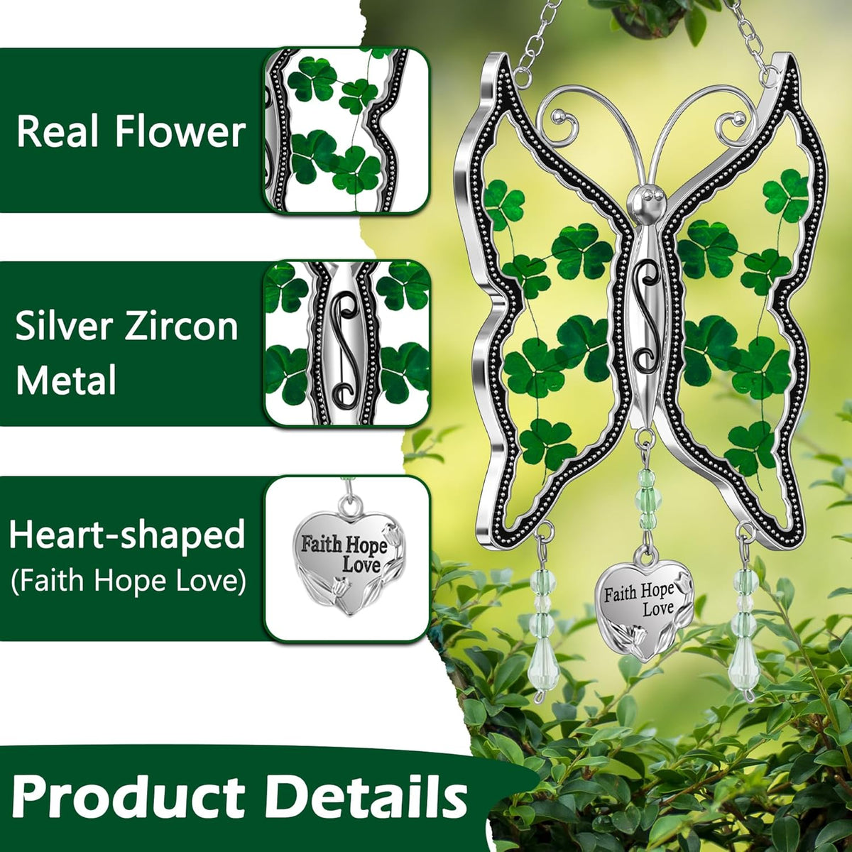 KY&BOSAM Shamrock Butterfly Suncatcher Faith Hope Love Irish Stained Glass for Windows Suncatchers