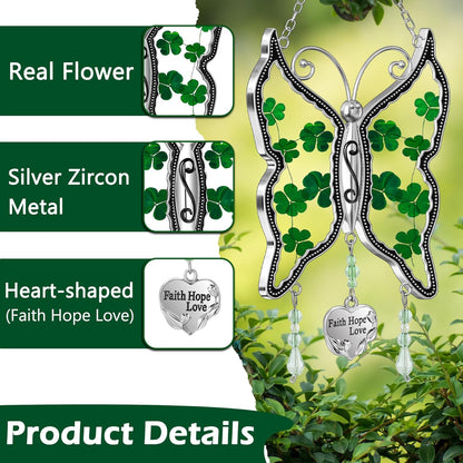 KY&BOSAM Shamrock Butterfly Suncatcher Faith Hope Love Irish Stained Glass for Windows Suncatchers