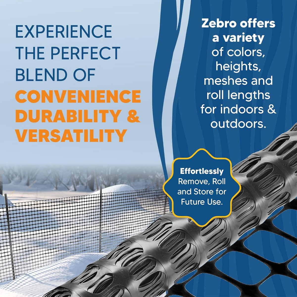 ZEBRO 4' x 50' Black Plastic Garden Fence Roll – Standard Duty Safety Netting for Snow, Poultry