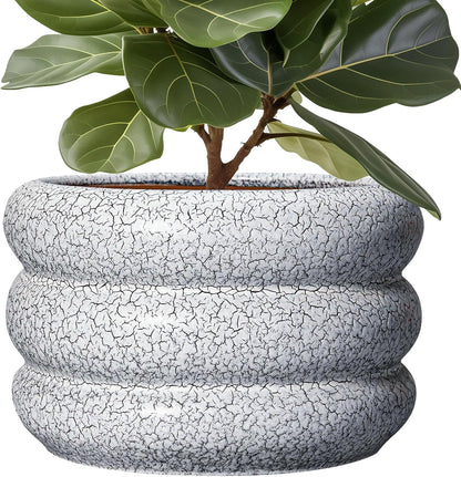 SQOWL Ceramic Plant Pots - 13.5 Inch Ceramic Planter with Drainage Hole, Large Round Planter for