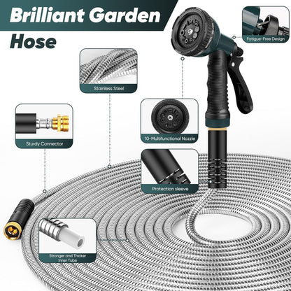 Garden Hose 100 FT with 10-Function Nozzle, Leak-proof Metal Connector Water Hose, No Knots