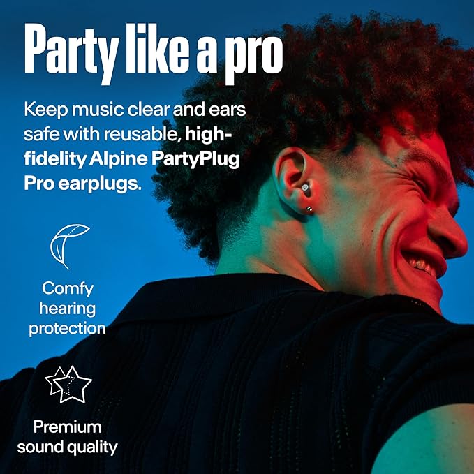 Alpine PartyPlug Pro Concert Ear Plugs, High Fidelity Professional Earplugs, 21dB Noise Reduction