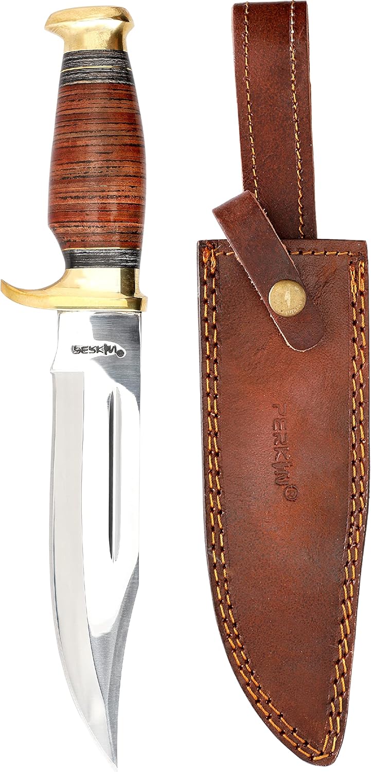 Hunting Knife with Sheath - 12.5" Fixed Blade Knife with Leather Handle & Sheath - 59-60 HRC Rated