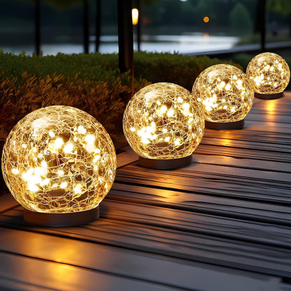 Solar Globe Lights Outdoor Waterproof - Cracked Glass Ball Lights for Garden, Patio, Yard, Lawn and