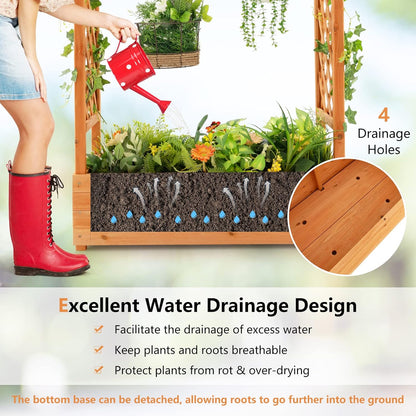 S AFSTAR Raised Garden Bed with Arch Trellis, Wood Planter Box with Hanging Roof, Side Trellis, 4