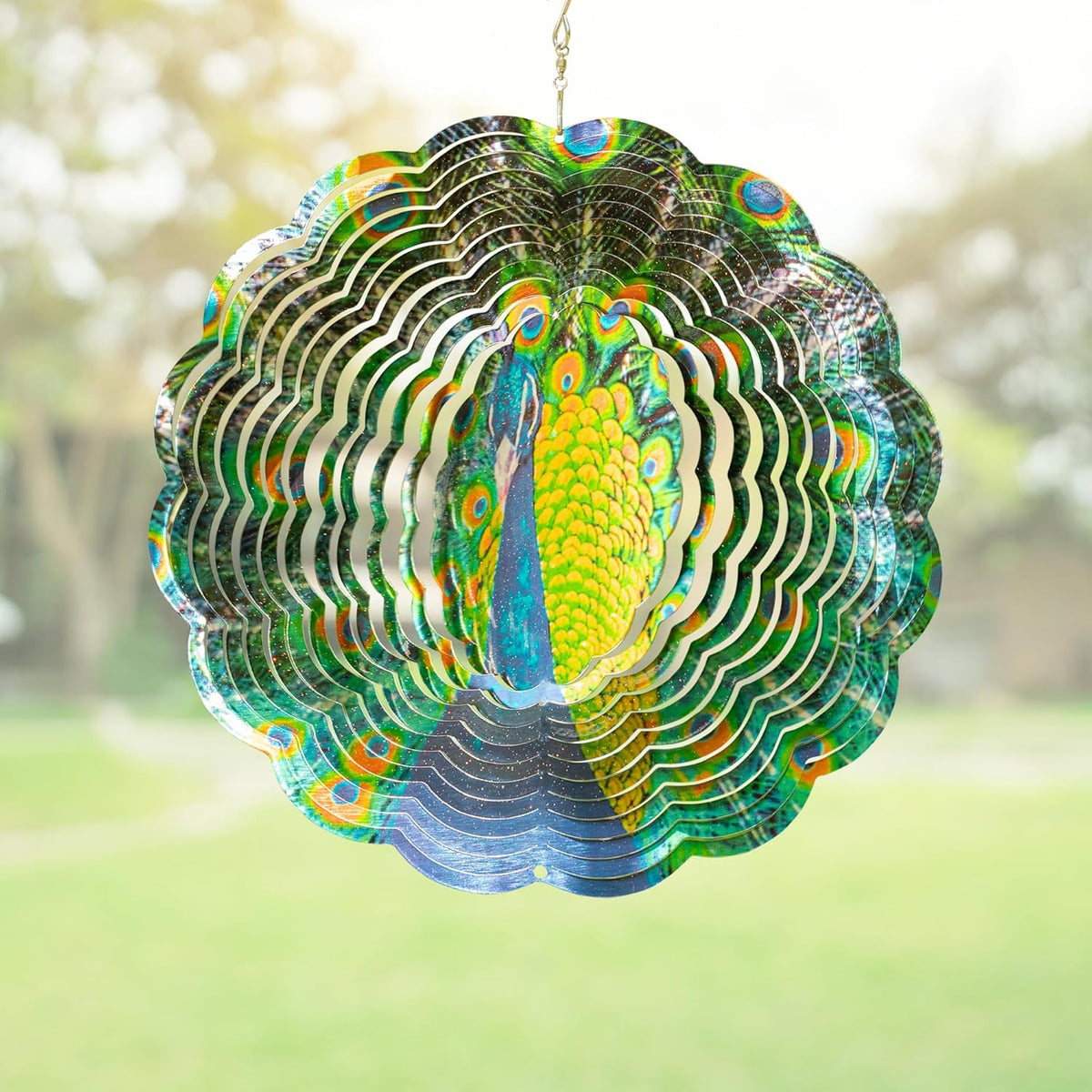 Skylar Peacock Wind Spinner, Stainless-Steel Garden Decor, 3D Wind Decoration with Holographic