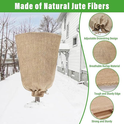 Riare 2 Packs 24 × 40 Inch Burlap Winter Plant Cover Bags with Drawstring- Reusable Large Burlap