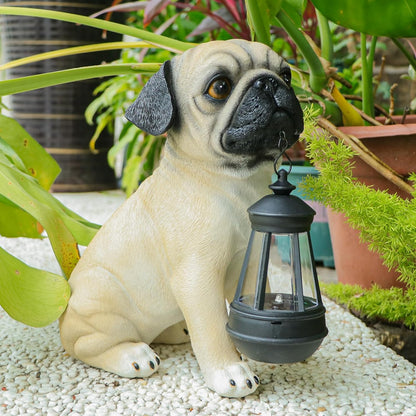 Afirst Solar Dog Garden Statue with Solar Lantern Outdoor Garden Pug Statues Figurines Lights