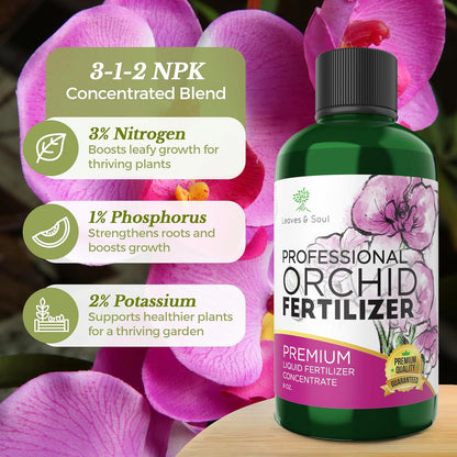 Professional Liquid Indoor Orchid Fertilizer | 3-1-2 Concentrate for Plants and Flowers |