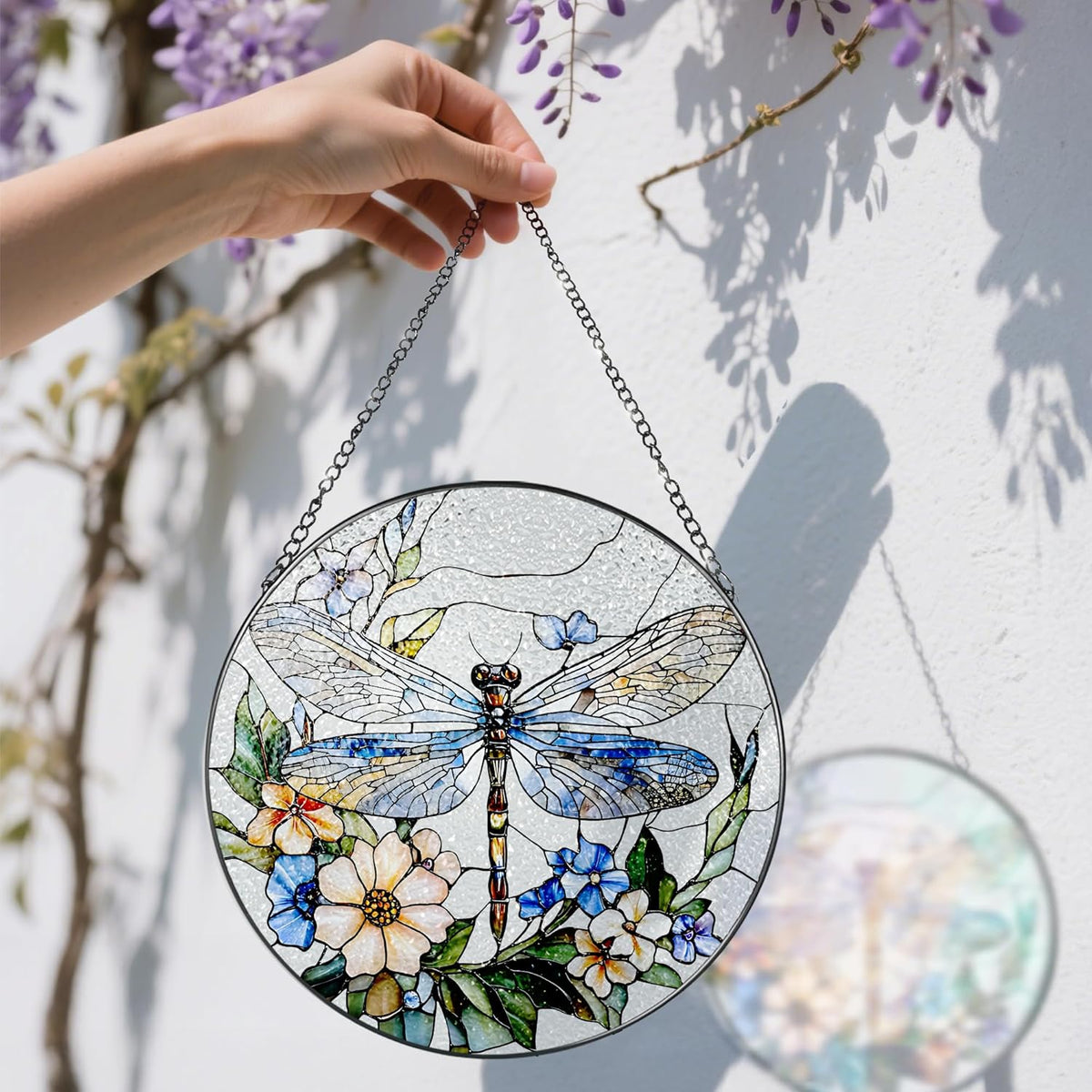 Stained Glass Window Hanging, 8 Inch Dragonfly Stained Glass Suncatcher, Sun Catchers Indoor