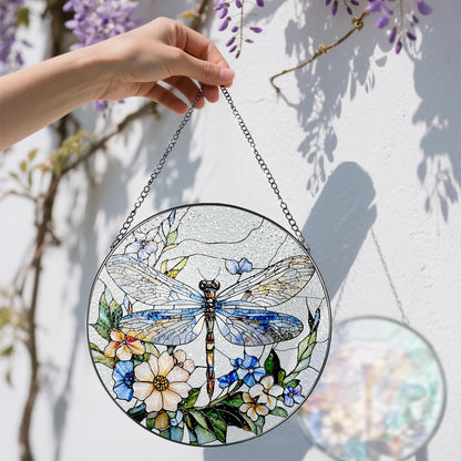 Stained Glass Window Hanging, 8 Inch Dragonfly Stained Glass Suncatcher, Sun Catchers Indoor