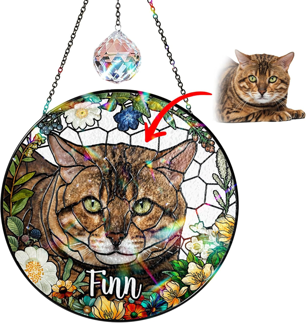Personalized Pet Stained Glass Suncatcher Custom Name Dog Cat Photo Ornament Window Hanging