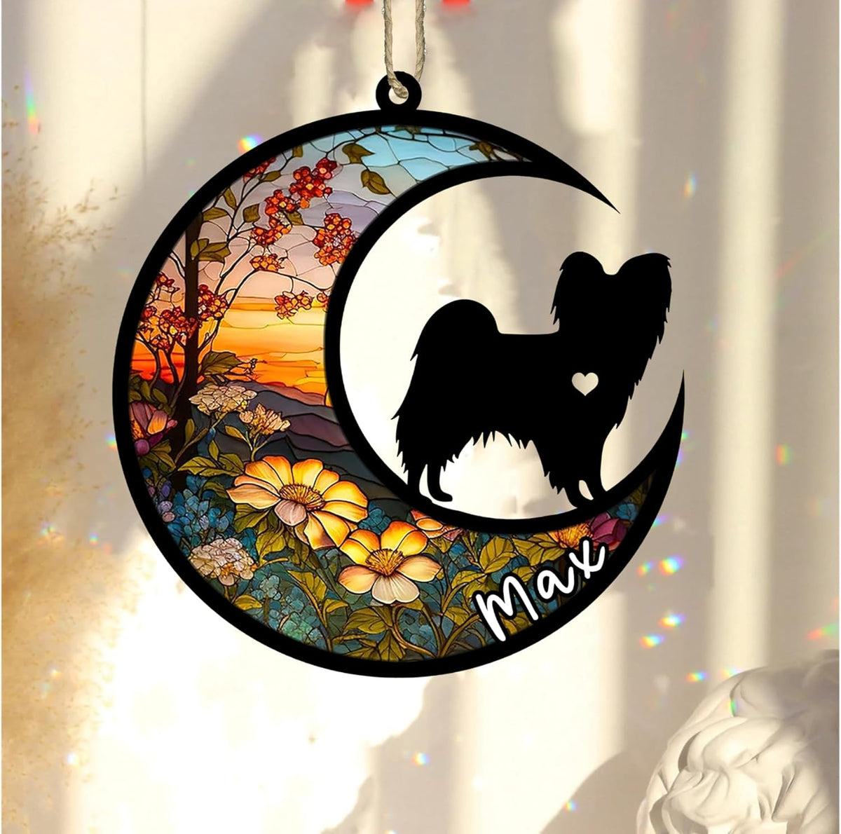 Personalized Dog Memorial, Custom Name Papillon (Black White) Dog Christmas Ornament with Name