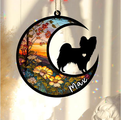 Personalized Dog Memorial, Custom Name Papillon (Black White) Dog Christmas Ornament with Name