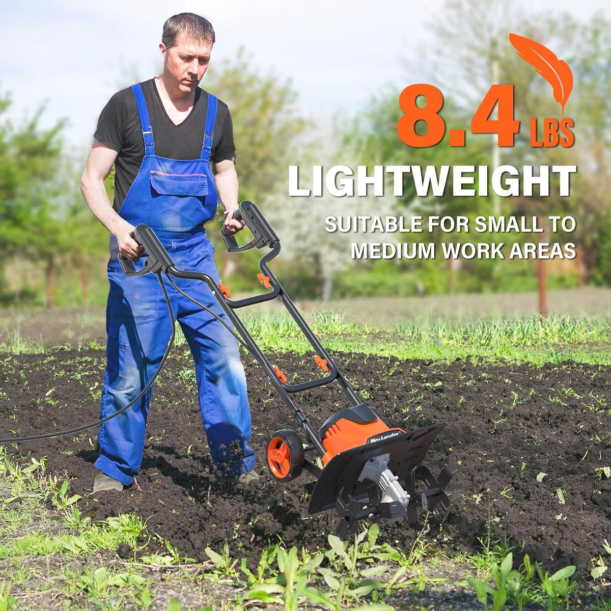 MAXLANDER Electric Tiller Cultivator, 14 Inch 12 Amp Corded Tiller for Gardening with Foldable