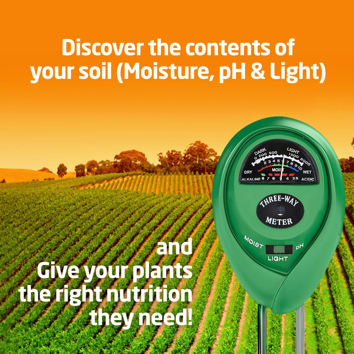 Soil Moisture Meter, Accurate Soil Moisture/PH/Light Meter Plant Soil Test Kit Indoor Outdoor Use