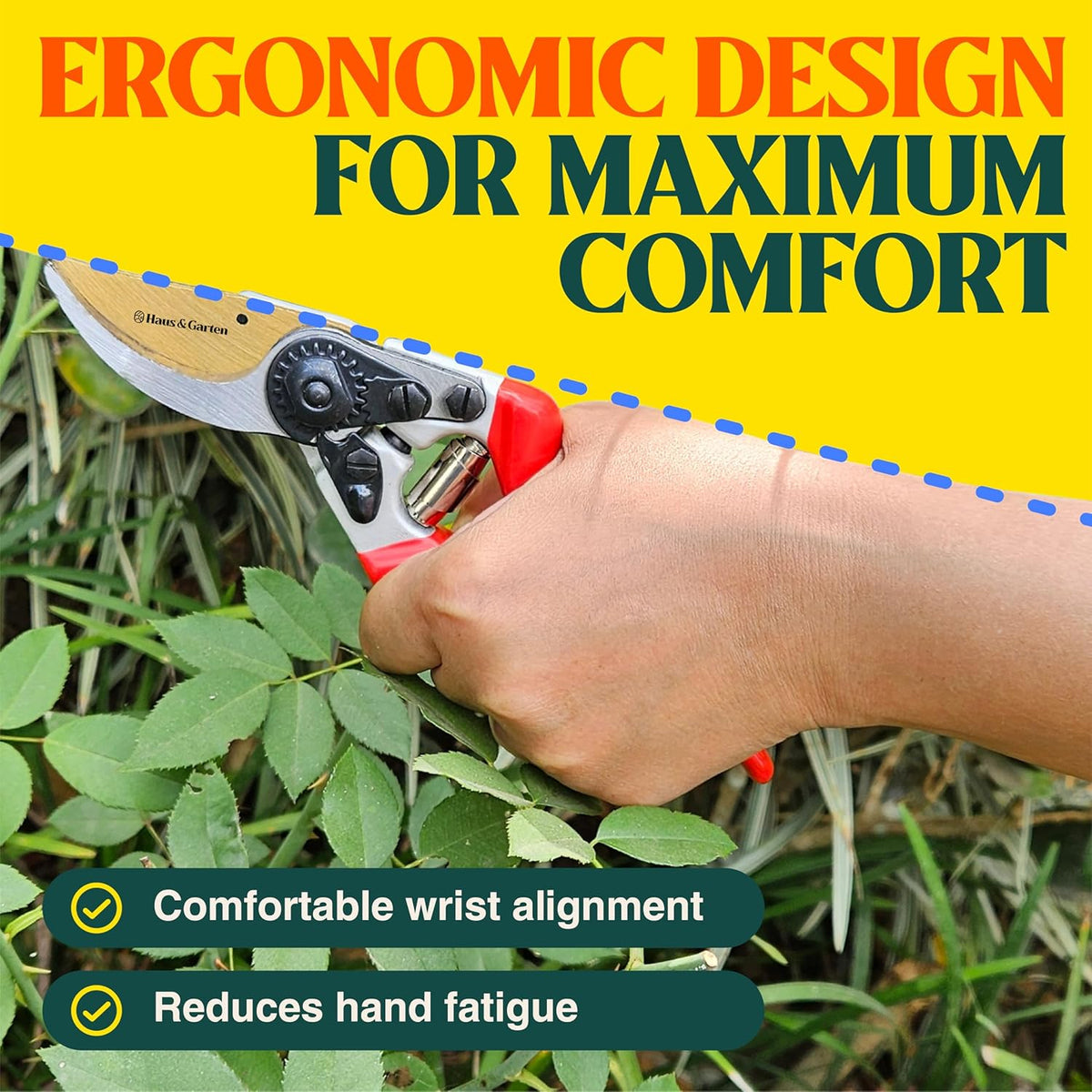 Haus & Garten EnduroPRO Ergonomic Bypass Pruners - Professional Titanium Garden Shears - Heavy Duty