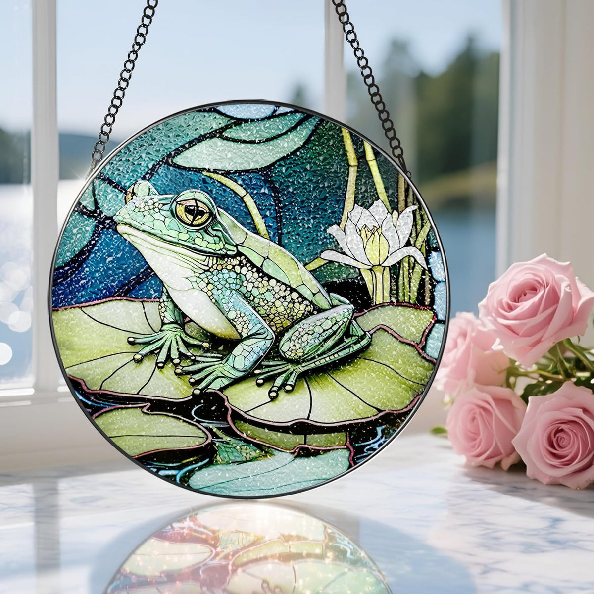 Stained Glass Window Hanging, Stained Glass Suncatcher, Frog Sun Catcher, Window Hanging Decor