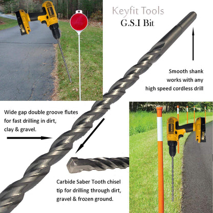 Keyfit Tools G.S.I. Contractor Grade Garden Stake Installation Tool Drill Bit Fast & Easily Install